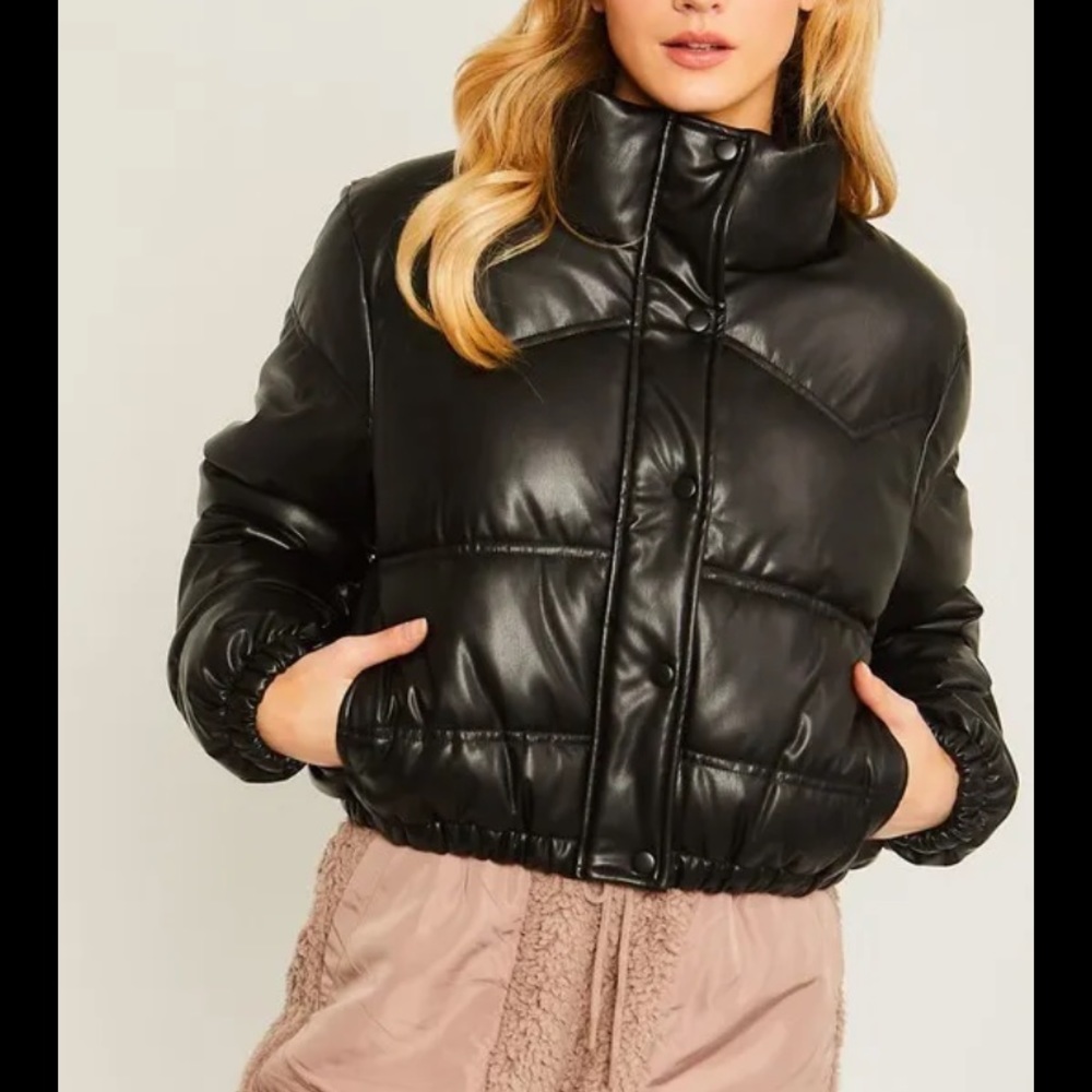 Hollister faux leather puffer coat